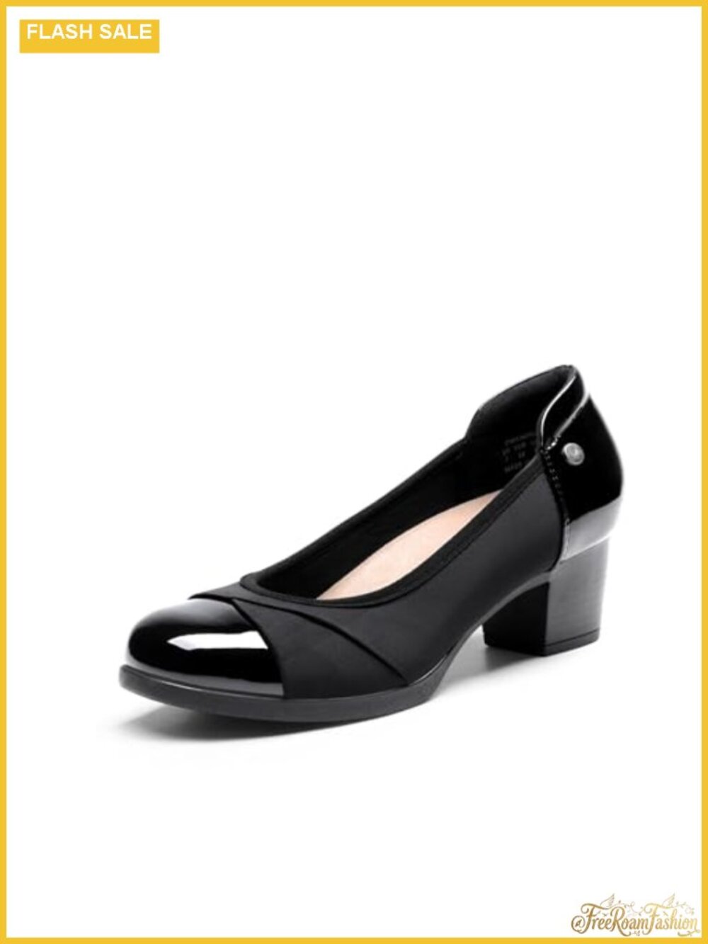 Women's Low Chunky Heel Pumps Faux Leather Slip-On Comfort